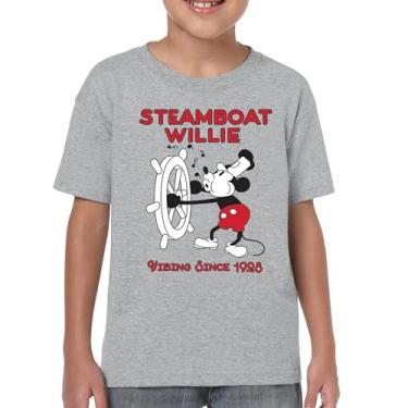 Imagem de Camiseta juvenil Steamboat Willie Vibing Since 1928 Iconic Retro Cartoon Mouse Timeless Classic Vintage Vibe Kids, Cinza, G
