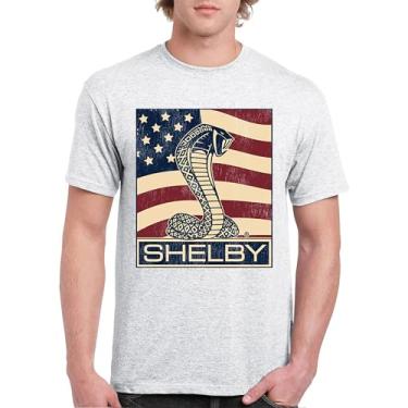 Imagem de Camiseta masculina Shelby Cobra bandeira Legend Muscle Car Racing Mustang GT500 GT350 427 Performance Powered by Ford, Cinza-claro, XXG