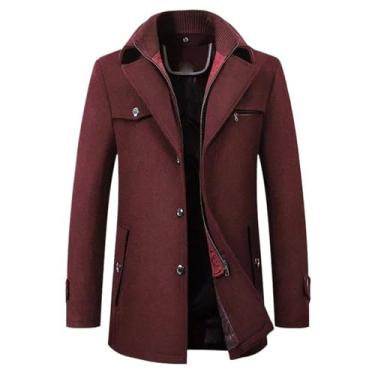 Imagem de USTZFTBCL Jaqueta masculina de lã, casaco masculino casual para negócios, casaco masculino quente e espesso, jaqueta corta-vento, Vinho tinto, M