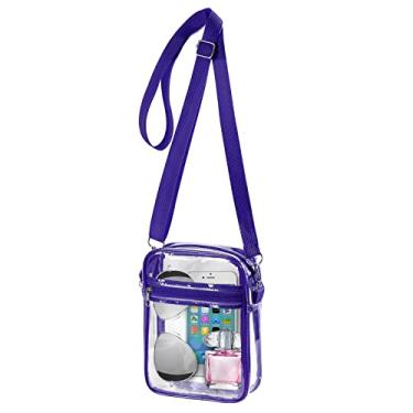 Imagem de WJCD Bolsa transparente aprovada pelo estádio PVC para concertos transparente bolsa transversal bolsa transparente para mulheres, com bolso frontal, Roxa