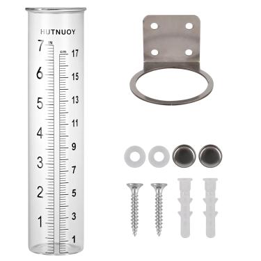 Imagem de HUTNUOY Suporte de montagem de cerca de aço inoxidável com capacidade de 17,78 cm com medidor de chuva, tubo de vidro para jardim ao ar livre, quintal, casa, design labial, melhor classificado, fácil