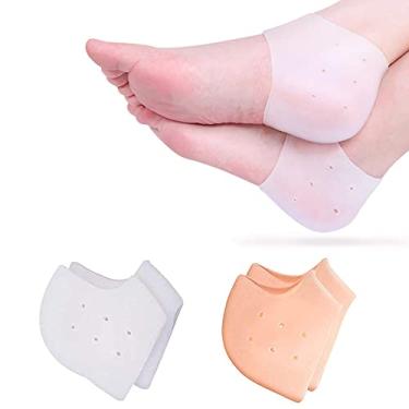 Imagem de Protetores de calcanhar de silicone, 2 pares de almofadas de gel para prevenção de bolhas, tendinite de Aquiles, calcanhares secos rachados, inserções para fascite plantar, calcanhares respiráveis para dor no calcanhar, homens e mulheres