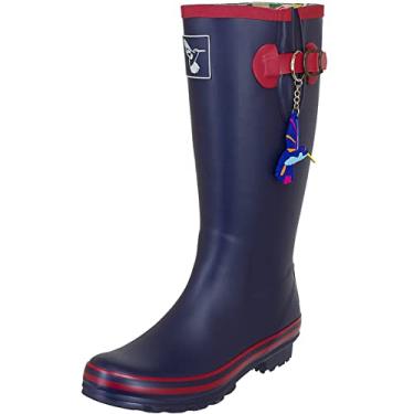 Imagem de Evercreatures Botas de chuva femininas à prova d'água, sapatos de jardim, uso ao ar livre, com palmilha confortável até o joelho, botas de chuva de borracha, botas de chuva, galochas, Azul e vermelho
