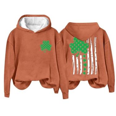 Imagem de Moletom feminino do Dia de São Patrício com estampa de trevo irlandês, camiseta casual irlandesa, Laranja, GG
