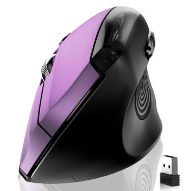 Imagem de memzuoix Mouse ergonômico sem fio, mouse óptico sem fio 2,4 G com 800/1200/1600 DPI, mouse vertical sem fio para computador, laptop, Mac, PC, desktop (para mão direita, grande), roxo