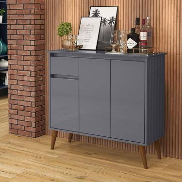 Imagem de Aparador Buffet Veneza 3 Portas Retrô Com Pés De Madeira Cinza