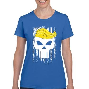 Imagem de Camiseta feminina Trump Flag 2024 Make America First Great Again Deplorable Skull My President MAGA Republican FJB, Azul, P