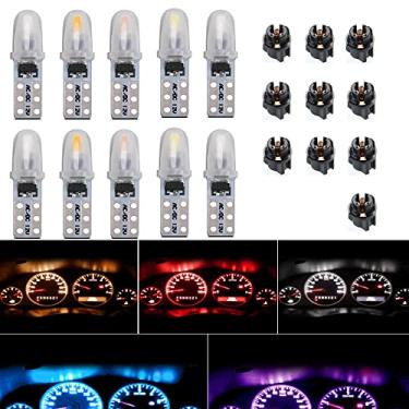 Imagem de WeiXuan 10 peças DC 12V T5 lâmpadas LED para carro com tampa giratória base painel lâmpadas 2721 27 37 286 Wedge Pc74 kits de medidor de cluster interno (azul)