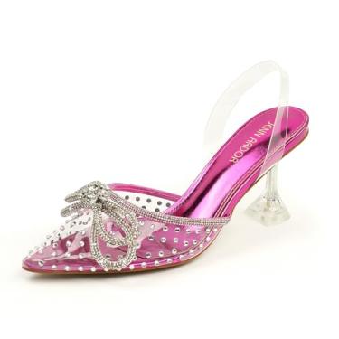 Imagem de JENN ARDOR Sapatos femininos de salto transparente bico fino salto gatinho laço tira strass slingback festa casamento vestido sapatos, Fúcsia rosa - strass, 7