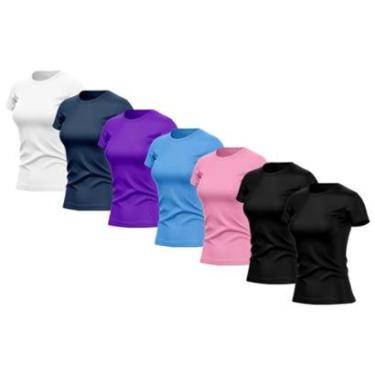 Imagem de Kit 7 Camiseta Adriben Dry Básica Lisa Proteção Solar UV Térmica Academia Esporte Feminino-Feminino