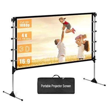 Imagem de Tela telão de projeção projetor portátil 120 polegadas 16:9 com suporte para ambientes internos e externos para Home Theater