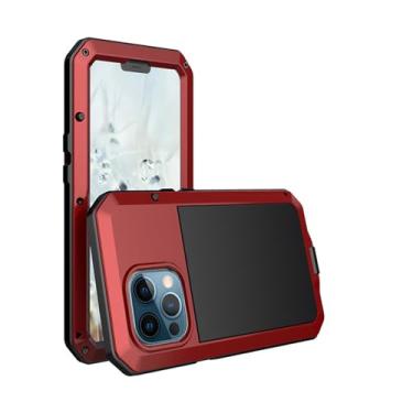 Imagem de HAO RIYLN Capa para iPhone 15 Pro Max/15 Pro/15 Plus/15, capa de metal à prova d'água com carregamento sem fio de grau militar, cobertura total, vermelha, 15