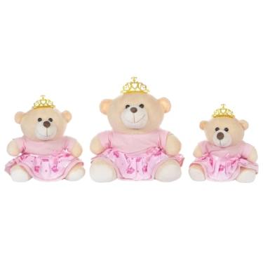 Imagem de Trio De Ursinhos Para Nicho Menina Princesa Vestido Coroa Rosa Realeza Amiga Deluxe Presente Pelúcia Fofura Decoração