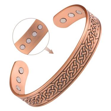 Imagem de Feraco Pulseiras de cobre masculinas, pulseira magnética de cobre puro 12x de força para homens com ímãs de neodímio, pulseira ajustável com caixa de presente, One Size, Metal, Sem Pedra Preciosa