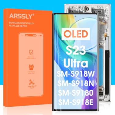 Imagem de Substituição de tela OLED para Samsung Galaxy S23 Ultra 5G para Samsung S23 Ultra LCD SM-S918U S918W Montagem de tela sensível ao toque digitalizador com ferramentas (prata com moldura, suporta