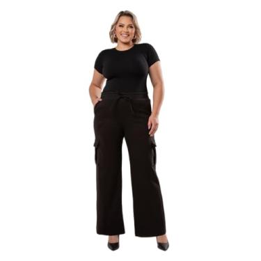 Imagem de Calça Feminina Calça Moletom Cargo Pantalona Wide Leg Plus Size P Ao G3 Flanelada Elastico na Cintura Tecido Grosso Plus Size (BR, Alfa, P, Regular, Regular, Tamanho Plus, preto)