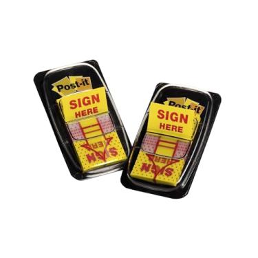 Imagem de Post-it Printed Message Flags, Sign Here, 1 Inch Yellow, 12 Dispensers of 50 Flags