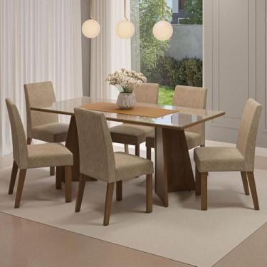Imagem de Conjunto Sala de Jantar Mesa Tampo de Vidro 6 Cadeiras Rustic/crema/imperial Valerie Madesa