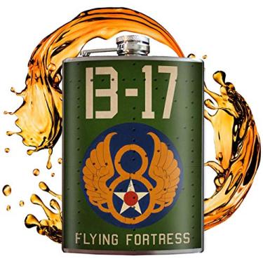 Imagem de Frasco de aço inoxidável Flying Fortress B-17 Bomber 227 g para bebidas – Vem em uma caixa de presente – Design à prova de vazamento – Fácil de limpar – 9,5 cm x 14,6 cm – da Trixie & Milo
