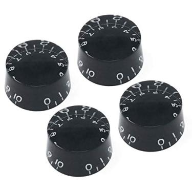 Imagem de Vintage Forge Botões de velocidade pretos compatíveis com guitarra elétrica Epiphone Les Paul SG (conjunto de 4) serve para 18 potes de eixo dividido (métrico) RS18M-BLK4