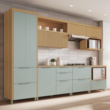 Imagem de Cozinha 7 Peças 7 Portas 7 Gavetas Marquesa 100% Mdf Marrom/Verde