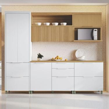 Imagem de Cozinha 5 Peças 6 Portas 6 Gavetas Marquesa 100% Mdf Branco/Naturale