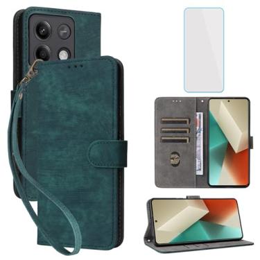 Imagem de IUQXU Capa carteira para Xiaomi Redmi Note 13 Pro 5G/Poco X6 5G com protetor de tela, suporte para cartão, capa para celular Redmi Note13 Pro 5G - Verde