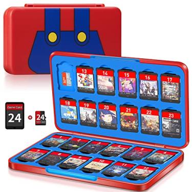 Imagem de Capa para jogo Switch com 24 compartimentos para cartucho e 24 cartões micro SD, organizador de jogos portátil fino, acessórios para presente de viagem com fecho magnético, capa rígida protetora e forro macio