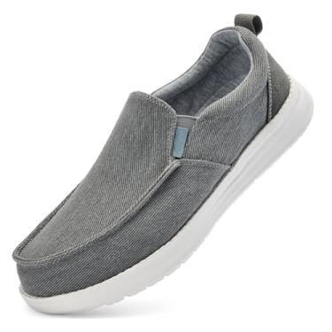 Imagem de RYIKA Mocassins masculinos sem usar as mãos livres, mocassins, mocassins, casuais, de lona, sapatos de barco, leves, antiderrapantes para caminhada, tênis macio, Cinza claro, 44