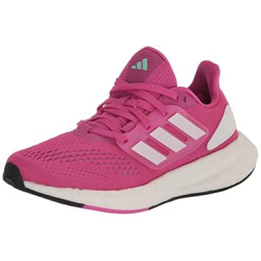 Imagem de adidas Tênis infantil unissex Pureboost 22, Fúcsia lúcida/branco/hortelã pulsada, 6 Big Kid
