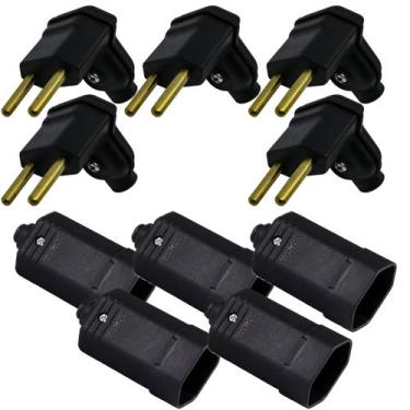 Imagem de 5 Plug Macho 2 Pinos 10a 90 Graus + 5 Tomada Femea 3 Pinos 10a 180 Gra