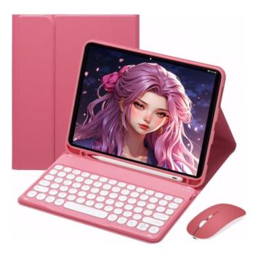 Imagem de Capa Para Tab S7 Plus/s7fe/s8 Plus Com Redondo Teclado+mouse (Begônia Vermelho)