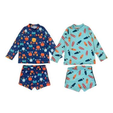 Imagem de Kit 2 Conjuntos Praia Menino Blusa + Sunga Proteção Solar Uv - Jagar, 