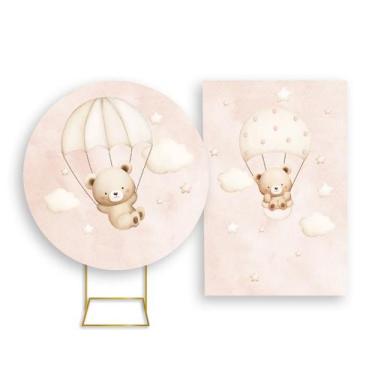 Imagem de Painel De Festa Redondo 1,50x1,50 + Painel Vertical 1,50x2,20 - Ursinh