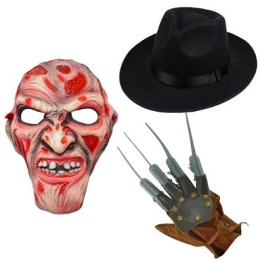 Imagem de Kit Fantasia Freddy Krueger Máscara De Latex + Chapéu + Luva Adereço F