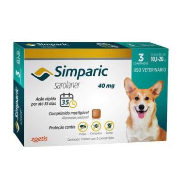 Imagem de Antipulgas Simparic 40 mg para cães 10,1 a 20 kg - Zoetis - 3 unidades