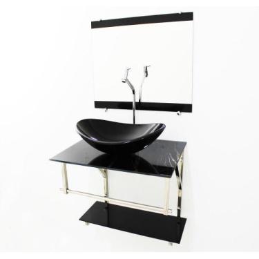 Imagem de Kit Gabinete 60Cm Cuba Oval Mármore Preto + Torneira - Cubas E Gabinet