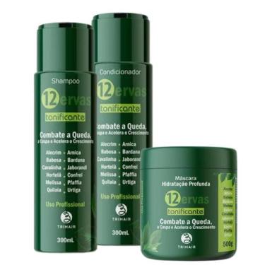 Imagem de Kit Sh 300ml +Cond 300ml+Máscara 500ml Tonificante 12 Ervas - Trihair