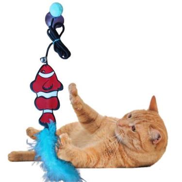 Imagem de Brinquedo pet gato interativo com pom pom pena e guizo - FN PETS