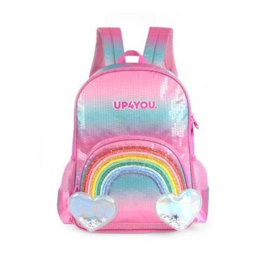 Imagem de Mochila De Costas Infantil Paetê Coração Rosa Up4You Luxcel