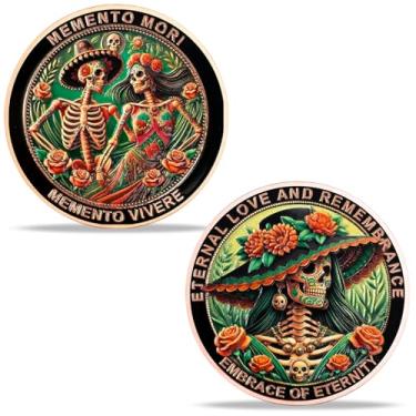 Imagem de Moeda Desafio Memento Vivere Moeda Momento Mori La Catrina Comemorar o Abraço Perdido da Eternidade Carpe Moeda Lembrete de Tempo Moedas Inspiradoras Presentes para o Dia dos Mortos Mexicano