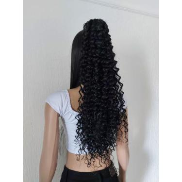 Imagem de Aplique, ruivo, preto, castanho escuro, liso, cacheado, 70cm premium -