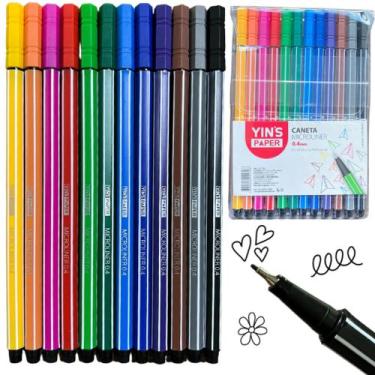 Imagem de Kit 12 Canetas Ponta Fina Canetinha Colorida Profissional - Yin's Pape