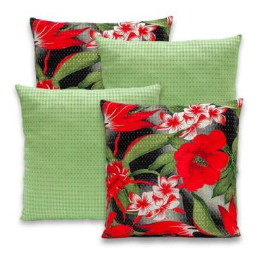 Imagem de Kit 4 Capas de Almofadas Piquet Favinho Lisa e Estampada 40x40 C/ Zípe