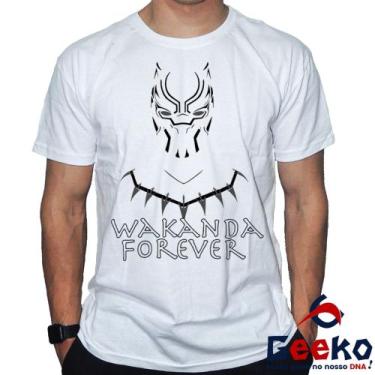 Imagem de Camiseta Wakanda Forever 100% Algodão Pantera Negra Geeko, Branco gola