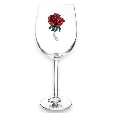 Imagem de THE QUEENS' JEWELS Taça de vinho com haste de joia de rosa vermelha, 595 g - Presente exclusivo para mulheres, aniversário, fofo, divertido, não pintado, decorado, brilhante, deslumbrante, strass