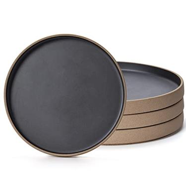 Imagem de meicilin Pratos de jantar de cerâmica (conjunto de 4), pratos de porcelana preta de 25,4 cm, prato de jantar para bife, pratos de servir de porcelana para salada, macarrão, sobremesa, micro-ondas e lava-louças