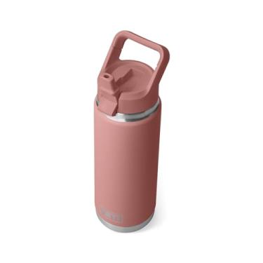 Imagem de YETI Garrafa Rambler de 740 ml, isolada a vácuo, aço inoxidável com tampa de palha correspondente, rosa arenito