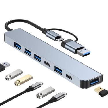 Imagem de Hub USB C 7 em 1 de alumínio com USB 3.0, divisor USB multiportas expansível com 5 portas USB 2 portas USBC para MacBook Pro Air, iPad Pro, Dell, laptop HP, telefones e mais dispositivos..