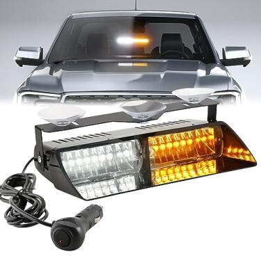 Imagem de PKINGLAKE Para-brisa LED Luz Estroboscópica de Emergência 16 LEDs Viseira Interior Deck Perigo Piscando Segurança Luzes de Aviso Barra para Bombeiro Policial Caminhões Veículos (Âmbar/Branco, 12-24V)